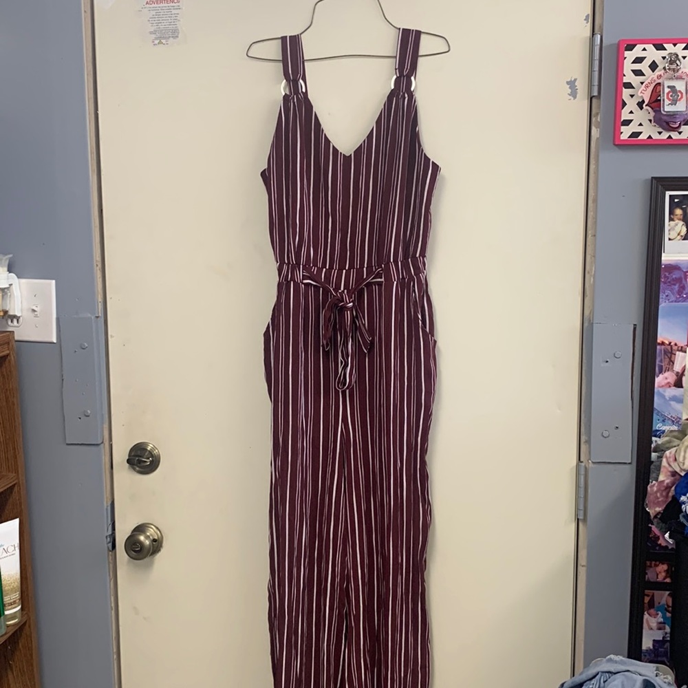 NOBO Burgundy and white striped jumpsuit